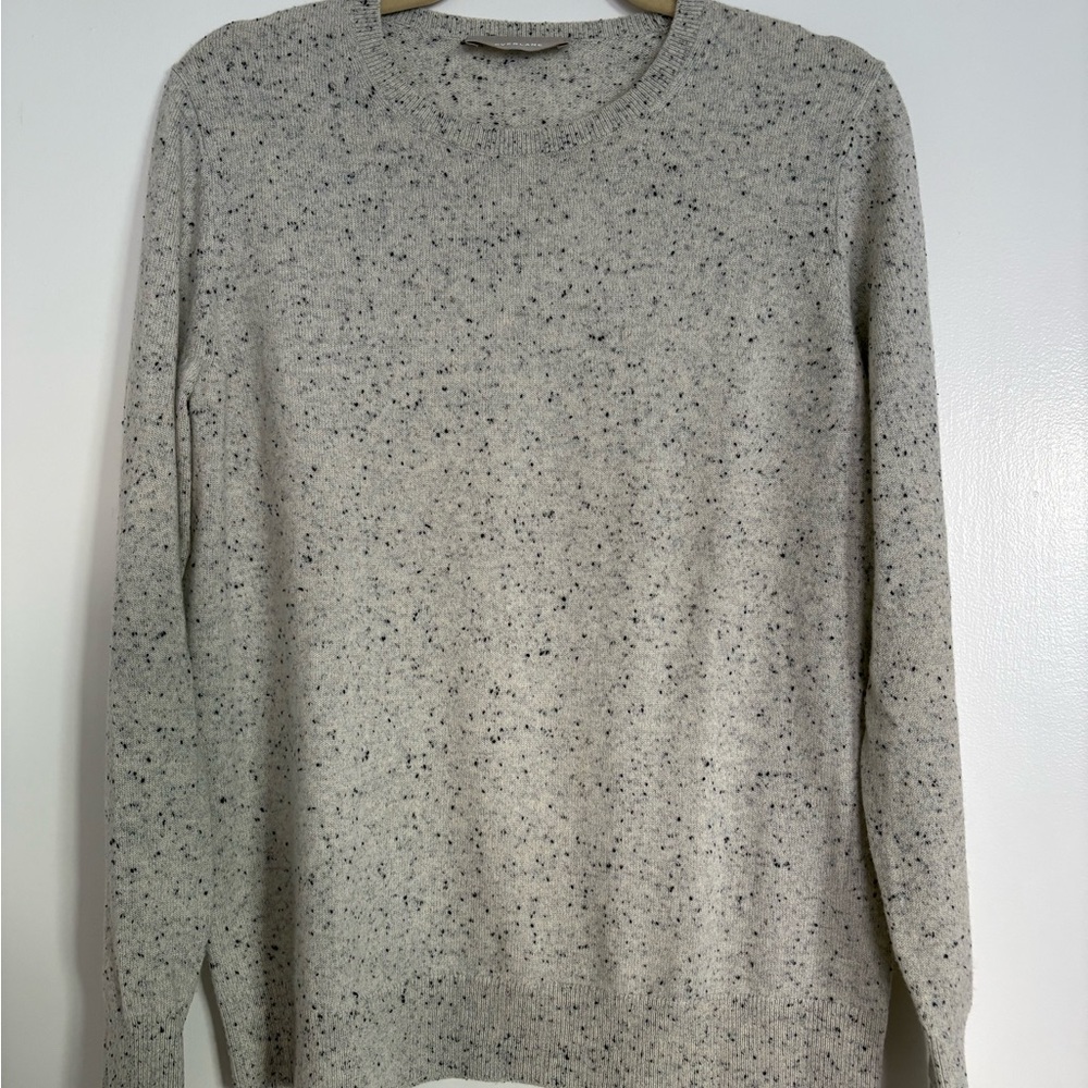 Everlane Light Heather Grey Cashmere Crewneck Sweater with Black Neps